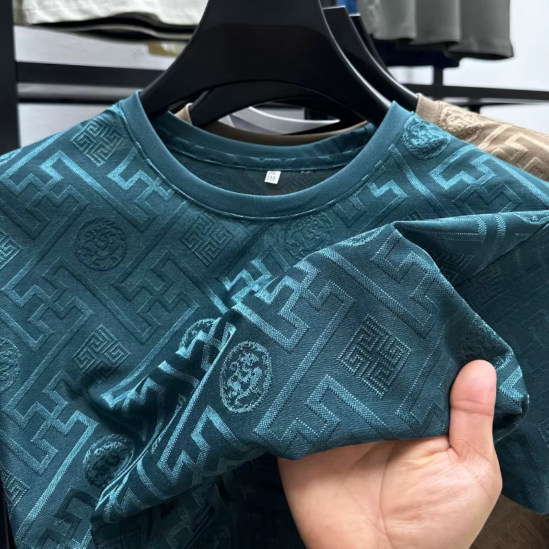 High End Designer Ice Silk Men'S T-Shirt O-Neck Exquisite