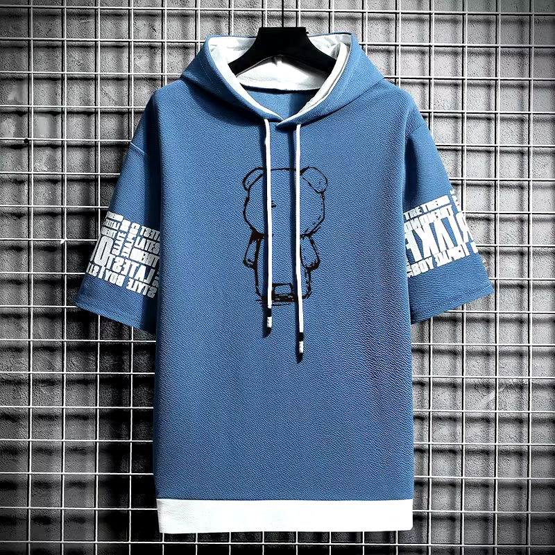 T Shirt for Men Clothing Streetwear Oversized Hoodies Korea 반팔티 Casual Hat T-Shirt Print Graphic Tshirt Anime Sports Gym Hoodie