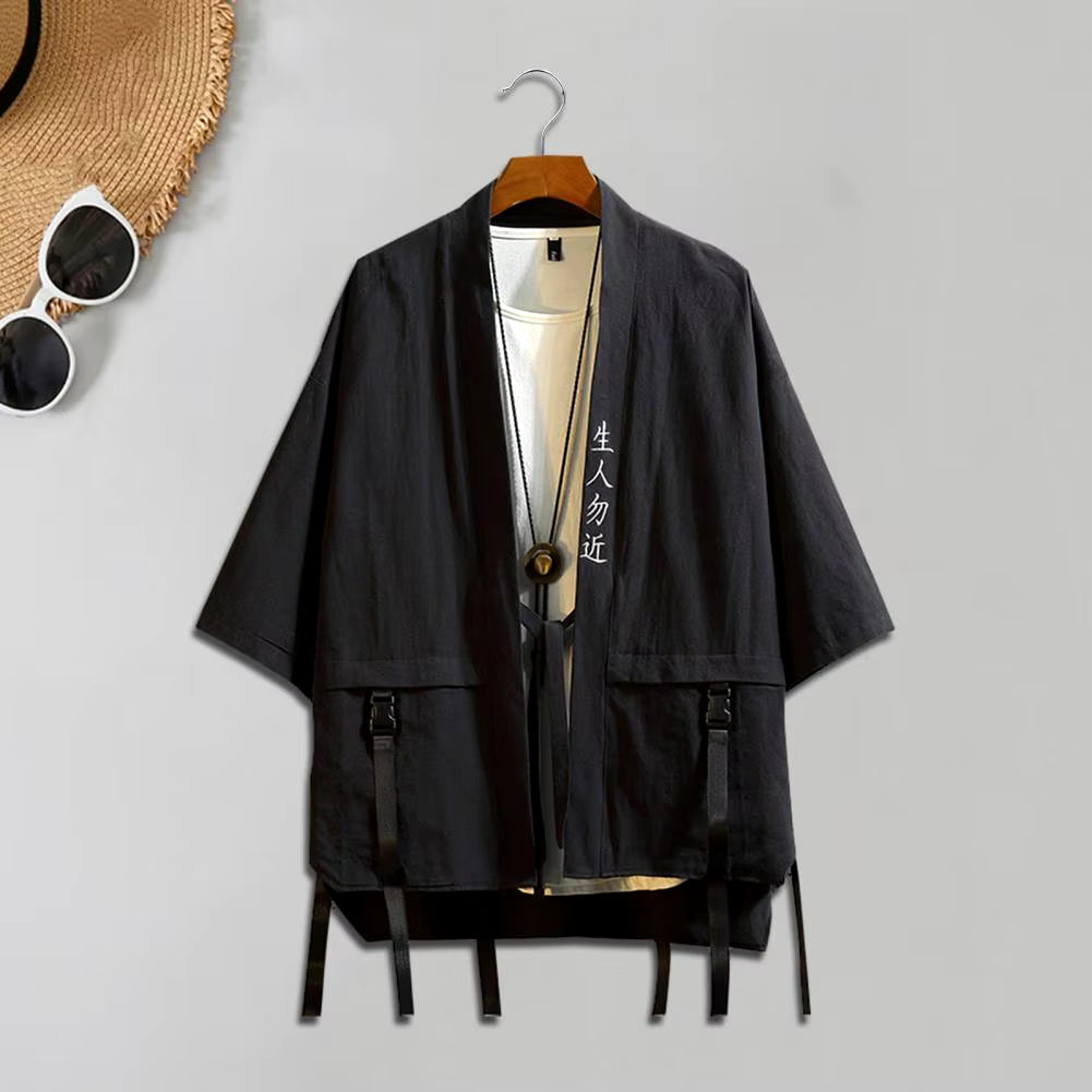 Japanese Fashion Men Taoist Robes Techwear Casual Cardigan Short-Sleeved Women Male Shirt Thin Harajuku Streewear Punk Clothes