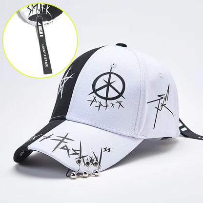 Cap Black White Graffiti with Ring Circle Snapback Hat