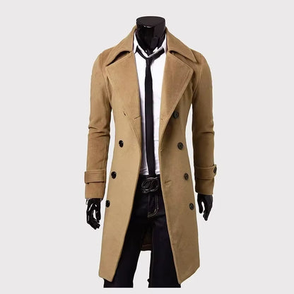 2024 New Men'S Double-Breasted Ni Trench Coat Long Fashion Slim Casual Coat Long Jackets for Men Techwear Coat Trench Coat