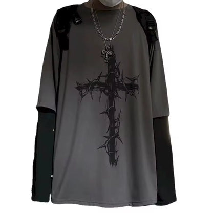 T-Shirt for Men Summer Cross of Thorns Suitcase Men'S T-Shirts Long-Sleeved Dark Hip-Hop Men'S Oversize T-Shirt Y2K T Shirt Tops