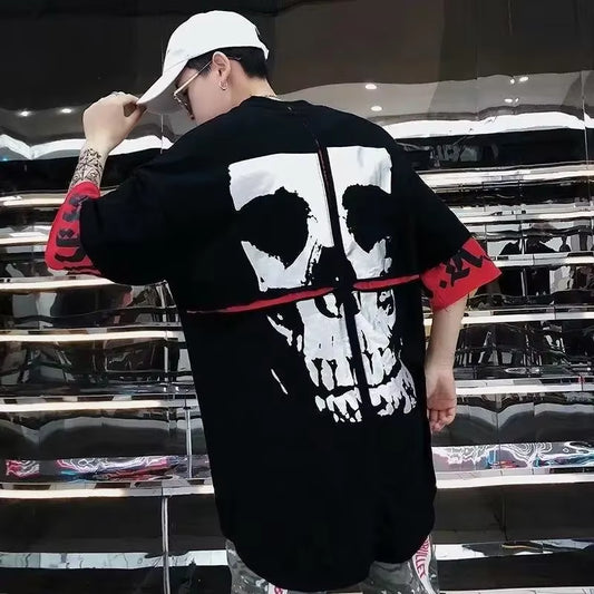 Skull Punk Men'S Anime Tshirts Black Techwear T Shirts Men Gothic Hip Hop Clothes for Men Harajuku Casual Party Streetwear