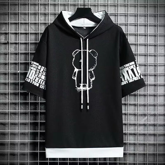 T Shirt for Men Clothing Streetwear Oversized Hoodies Korea 반팔티 Casual Hat T-Shirt Print Graphic Tshirt Anime Sports Gym Hoodie