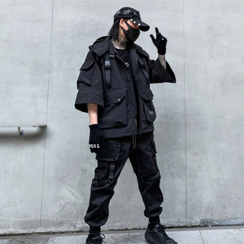 2022 Autumn Winter Hip Hop Techwear Cargo Jacket Men'S Harajuku Casual Hooded Jackets Tactical Hooded Coats Streetwear