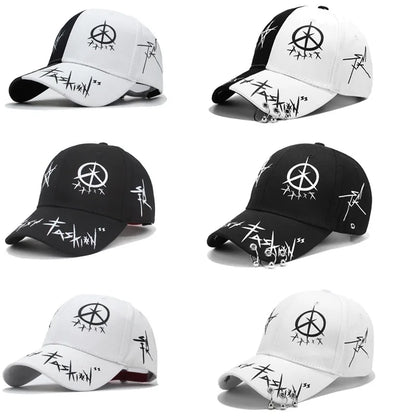 Cap Black White Graffiti with Ring Circle Snapback Hat