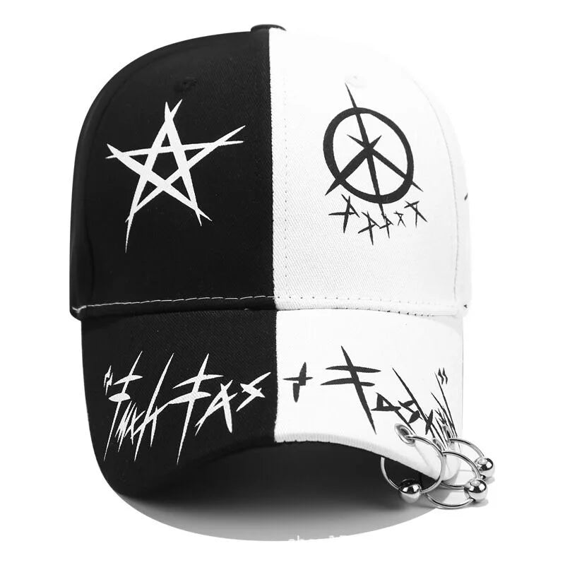 Cap Black White Graffiti with Ring Circle Snapback Hat