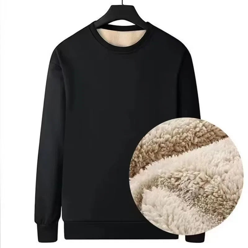 Thickened Fleece-Lined Men'S Sweatshirt Winter New Style Loose Fit Warm Sports Innertop for Young Men