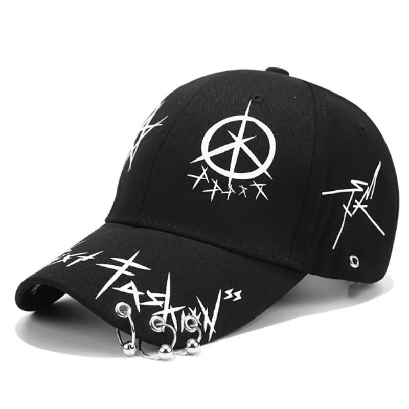 Cap Black White Graffiti with Ring Circle Snapback Hat