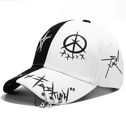 Cap Black White Graffiti with Ring Circle Snapback Hat