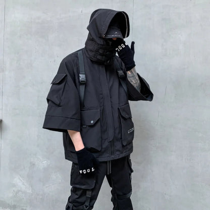 2022 Autumn Winter Hip Hop Techwear Cargo Jacket Men'S Harajuku Casual Hooded Jackets Tactical Hooded Coats Streetwear