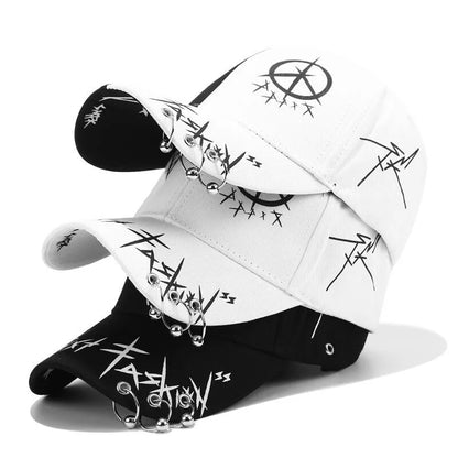 Cap Black White Graffiti with Ring Circle Snapback Hat