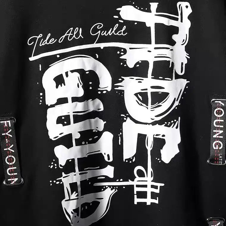 Stylish Letter Graffiti Men'S Hoodies Techwear Streetwear Summer Thin Tee Shirts Ribbons Men Lover'S Clothing