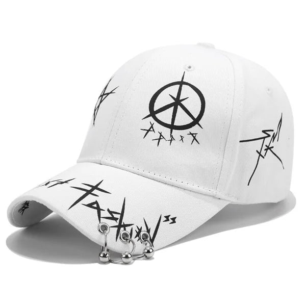 Cap Black White Graffiti with Ring Circle Snapback Hat