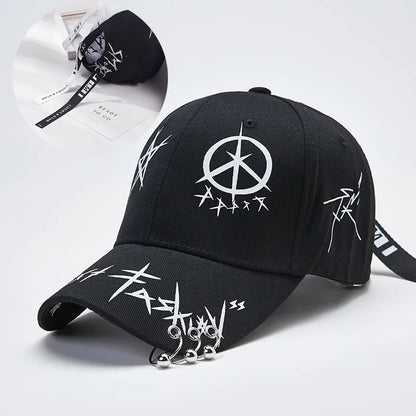 Cap Black White Graffiti with Ring Circle Snapback Hat