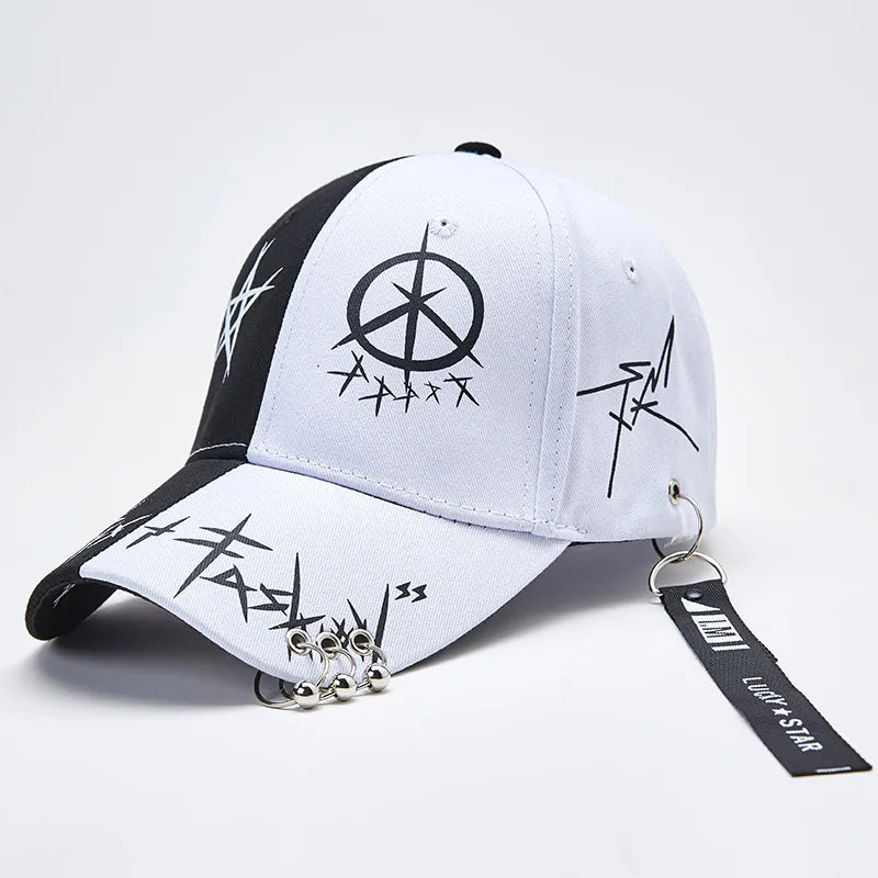 Cap Black White Graffiti with Ring Circle Snapback Hat