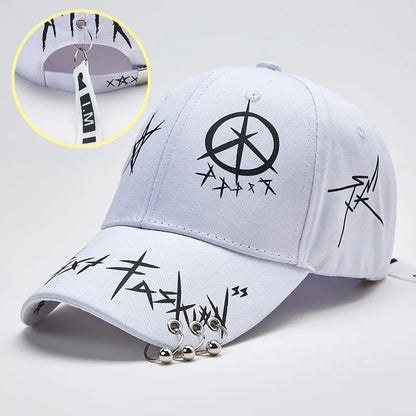 Cap Black White Graffiti with Ring Circle Snapback Hat