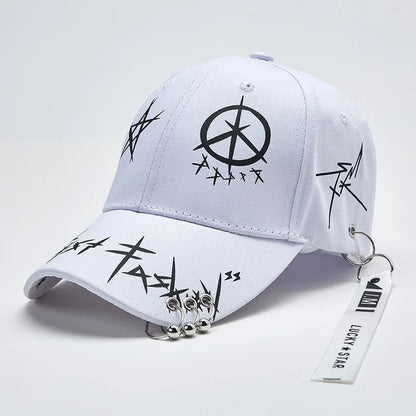 Cap Black White Graffiti with Ring Circle Snapback Hat