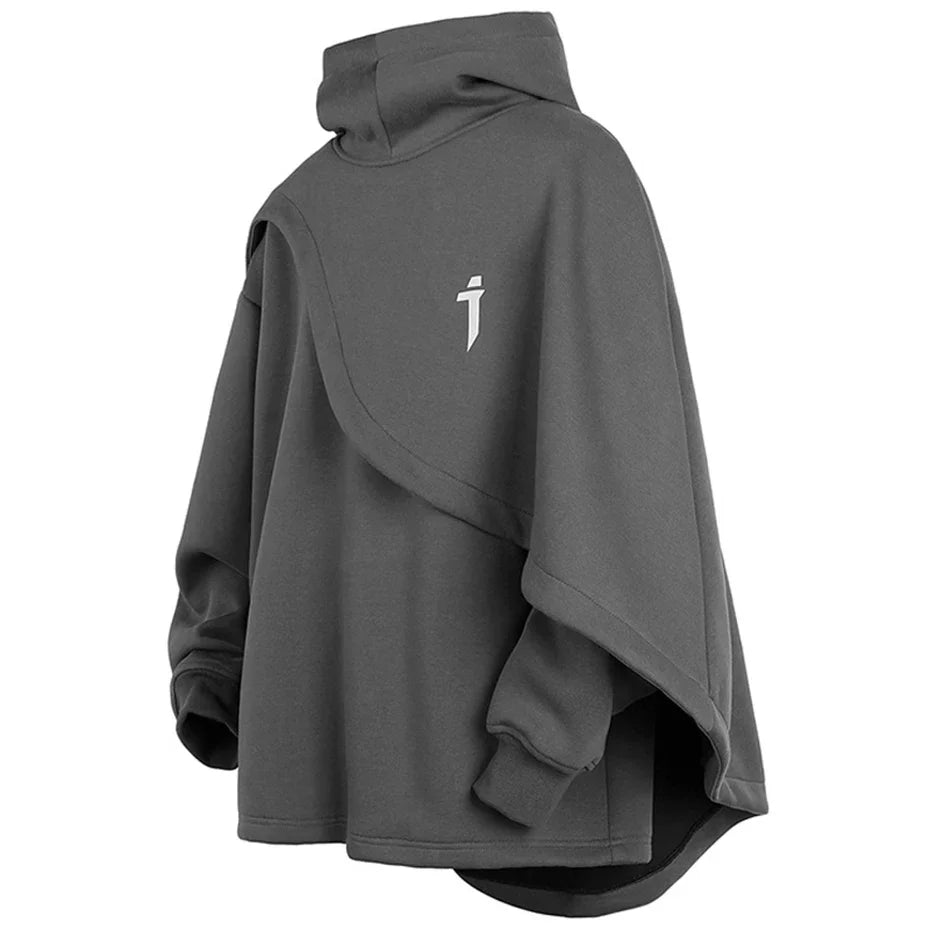 Stylish Poncho Hoodie Men'S Techwear Streetwear Hoodie Pullover Black Gray Dark Clothing Oversized Turtleneck Y2K Sweatshirt