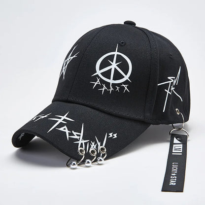 Cap Black White Graffiti with Ring Circle Snapback Hat