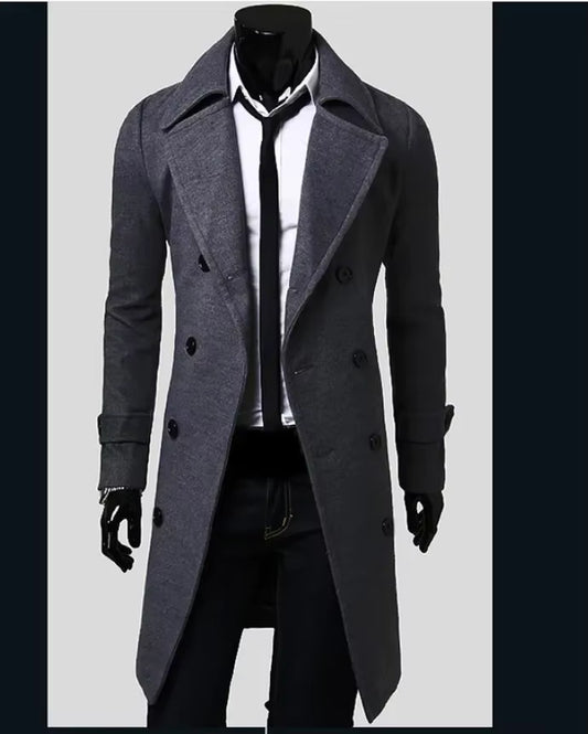 2024 New Men'S Double-Breasted Ni Trench Coat Long Fashion Slim Casual Coat Long Jackets for Men Techwear Coat Trench Coat