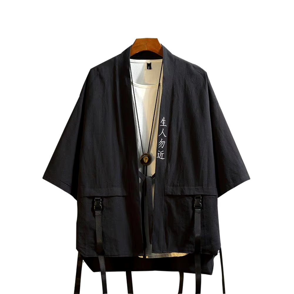 Japanese Fashion Men Taoist Robes Techwear Casual Cardigan Short-Sleeved Women Male Shirt Thin Harajuku Streewear Punk Clothes